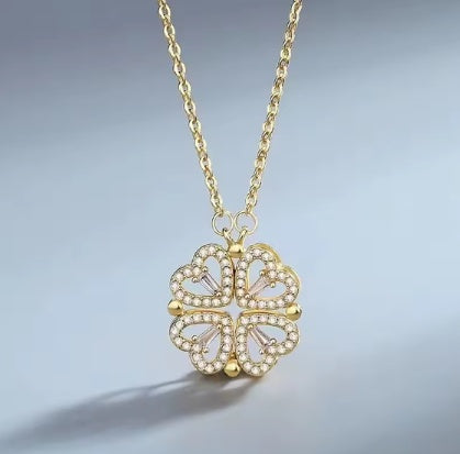 Flower Four Leaf Clover Necklace for Luck and Love