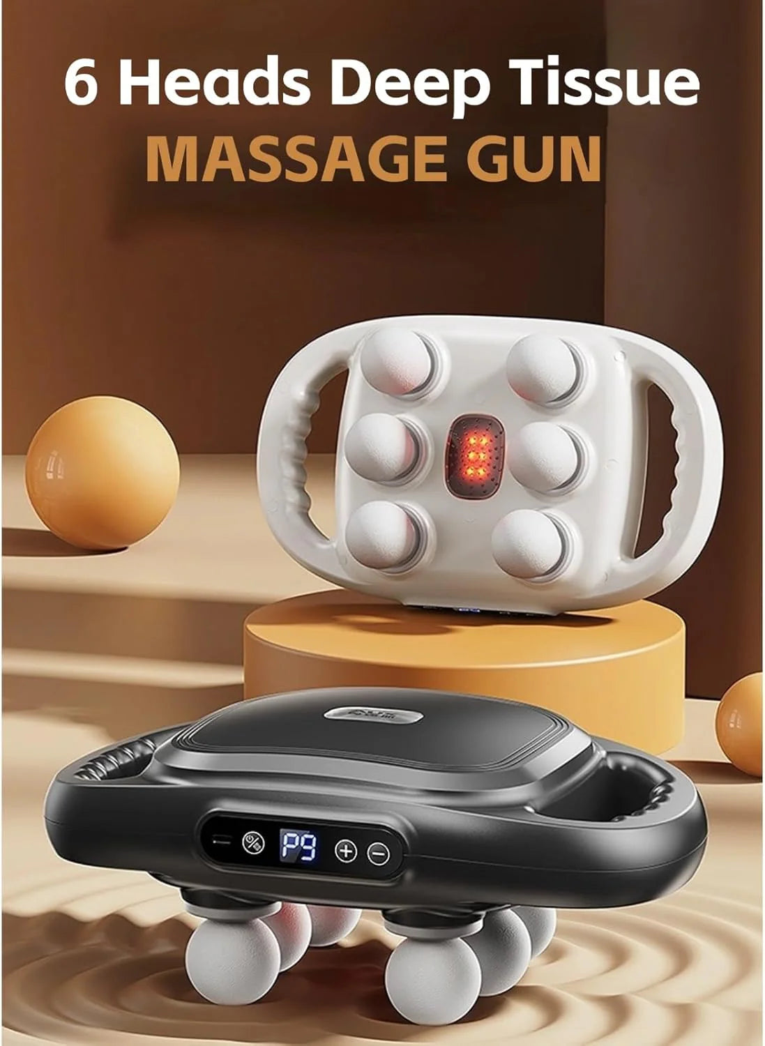 6 Head Massage Gun Deep Tissue, Percussion Massager Gun with 9 Levels & 9 Modes, Electric Massager Tool for Back, Neck, Leg, Full Body Muscle Pain Relief - Nova Mart