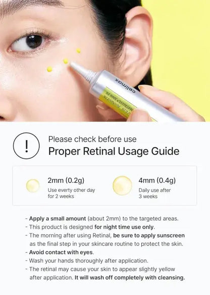 Cetaphil Retinol serum being applied to a person's skin with usage guide text overlay.