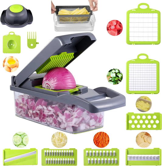 Multifunctional Vegetable Chopper Slicer with 6 Blades & Container - Kitchen Food Cutter