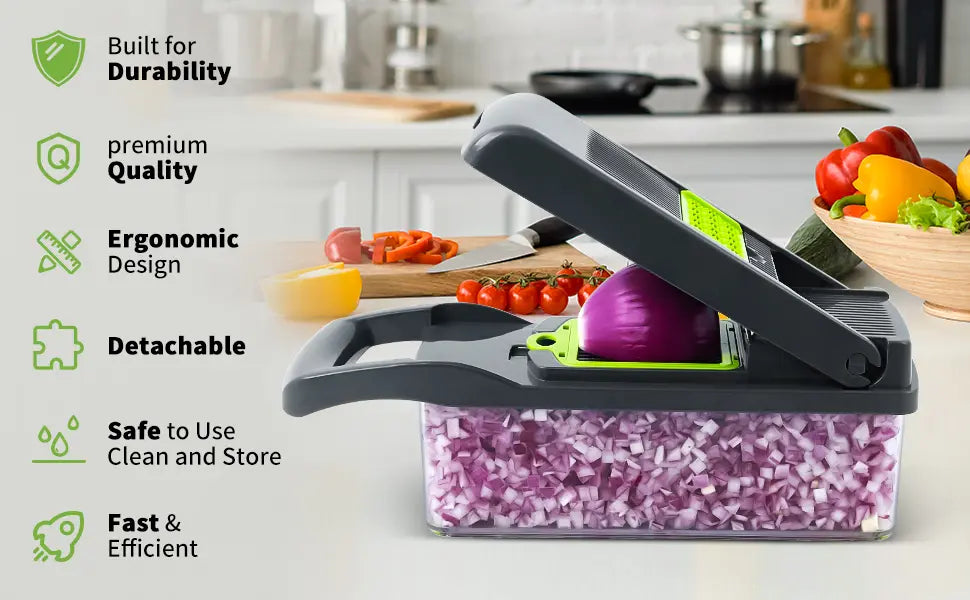 Multifunctional Vegetable Chopper Slicer with 6 Blades & Container - Kitchen Food Cutter