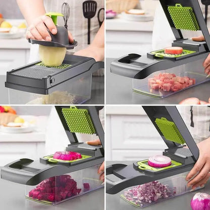 Multifunctional Vegetable Chopper Slicer with 6 Blades & Container - Kitchen Food Cutter
