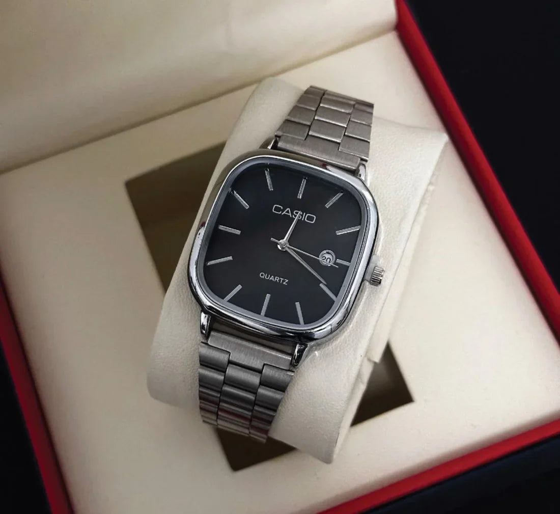 Casio Watch Silver + Black – كاسيو ووتش فضي + أسود - Nova Mart