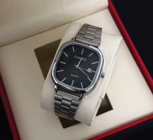 Casio Watch Silver + Black – كاسيو ووتش فضي + أسود - Nova Mart