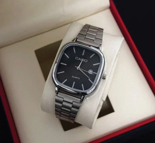 Casio Watch Silver + Black – كاسيو ووتش فضي + أسود - Nova Mart